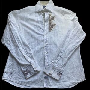 English Laundry White Shirt with Brown Embroidery